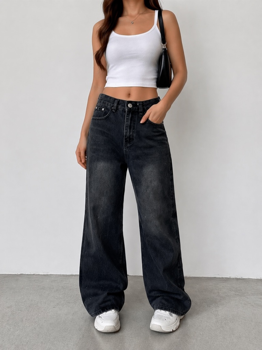 🖤Aelfric Eden Black Wide Leg Jeans Size 26 High Rise Washed Streetwear